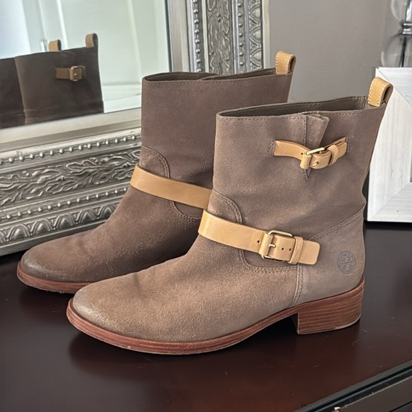 Tory Burch Moto oiled distressed suede and leather tan boots Sz 11 - Picture 3 of 11